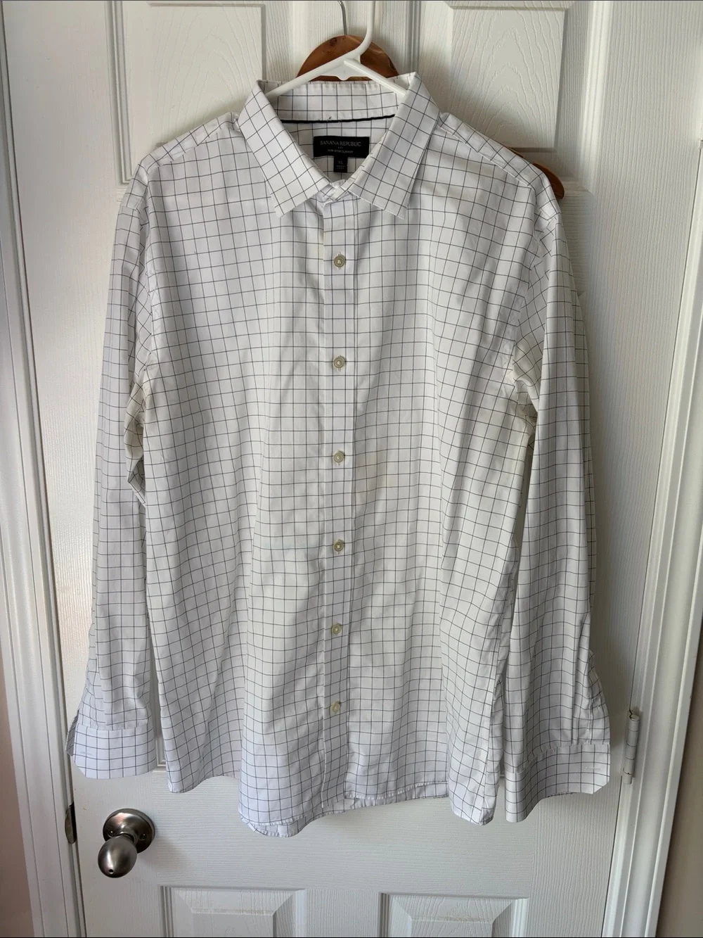 Banana Republic White Dress Shirt with Black Windowpane Check